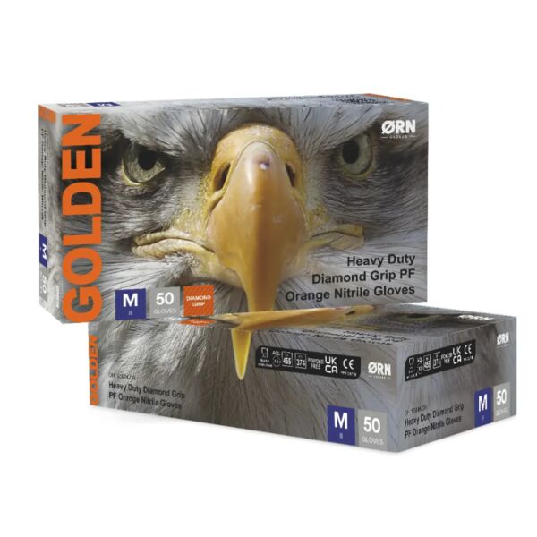 Golden Orange Heavy Duty Diamond Grip Nitrile Box 50 Thumbnail